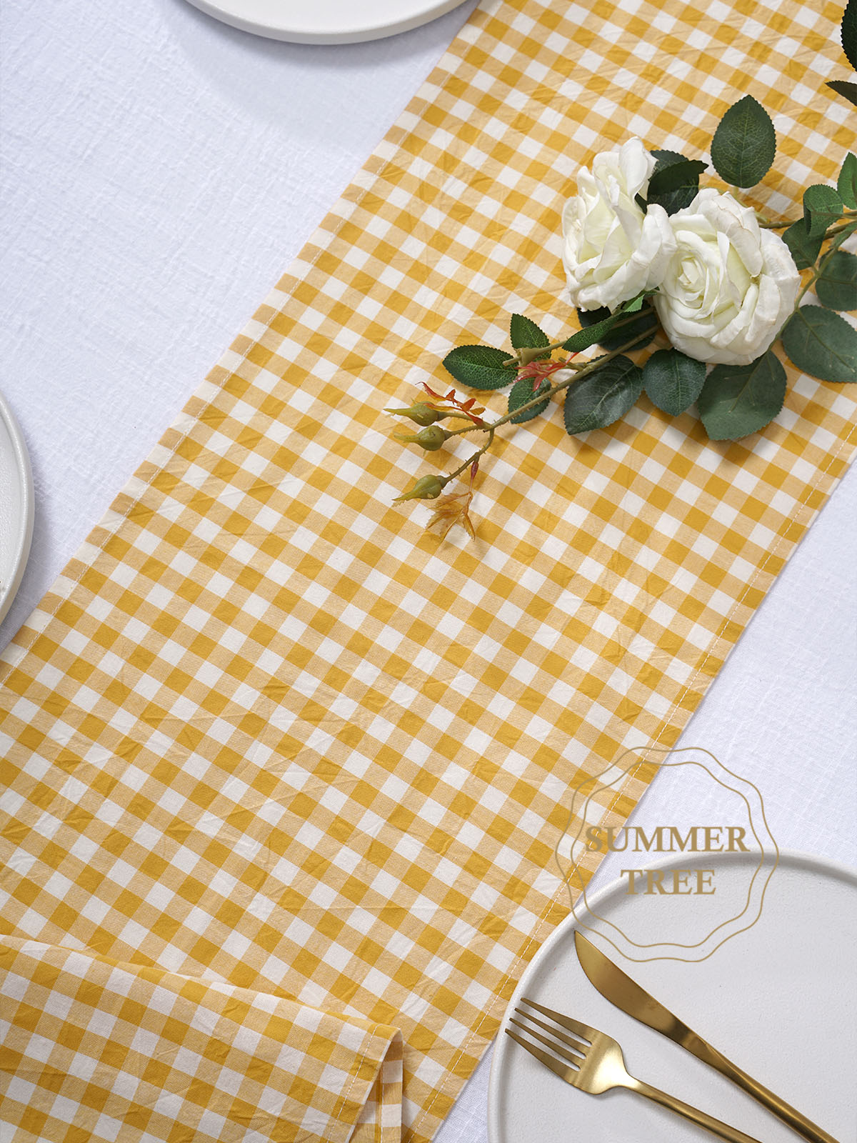 Taplak Meja Katun Motif Kotak- - Christmas Table Runner ulasan dan harga