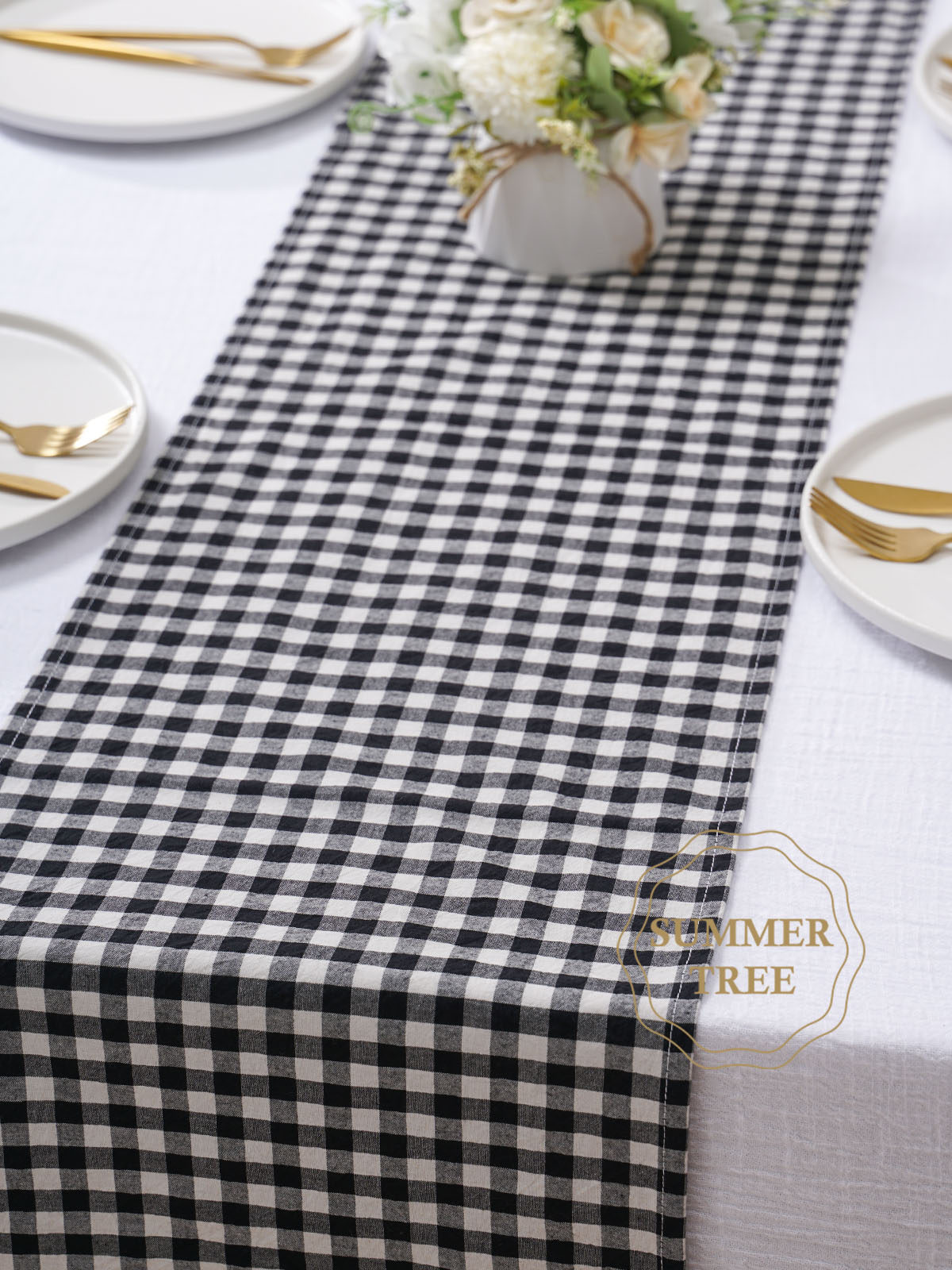 Taplak Meja Katun Motif Kotak- - Christmas Table Runner ulasan dan harga