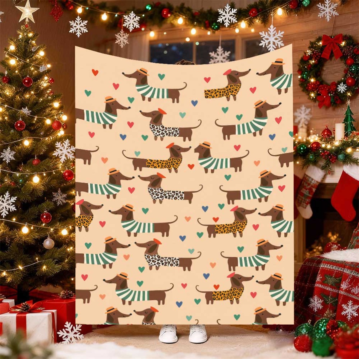 Selimut Anjing Dachshund Natal - Christmas Throw Blanket ulasan dan harga
